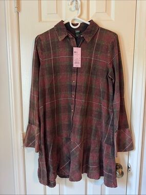 wild fable Burgundy and Olive Plaid Shirt Dress